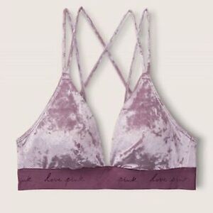 Victoria's Secret PINK Crushed Velvet Women's Lilac Soft & Strappy Bralette Sz M